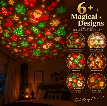 Festive Glow Christmas ceiling projector showing multiple festive light designs